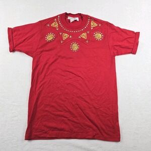 Accessory Lady Vintage Shirt Women's Size Small Red Embroidered Embellished